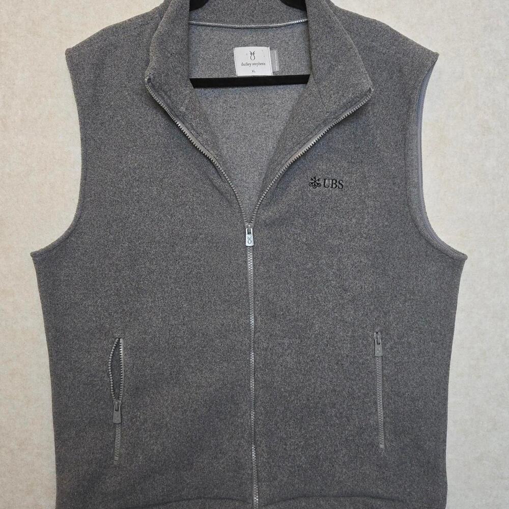 Dudley Stephens Womens XL Gray Fleece Full Zip Vest UBS Logo Corporate